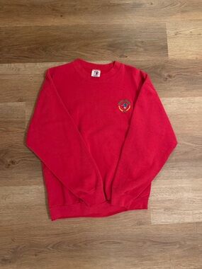 Duck Head Red Crewneck Sweatshirt with Small Embroidered Chest Logo
